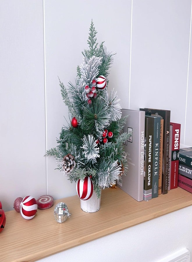 Egolot Tabletop Christmas Tree with Snow and Red White Balls for Home Decoration, Small Xmas Desk Tree for Indoor Outdoor, Red Berries Pinecone Small Tree - Image 3